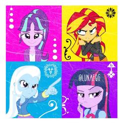 Size: 1080x1080 | Tagged: artist needed, safe, starlight glimmer, sunset shimmer, trixie, twilight sparkle, equestria girls, g4, clothes, counterparts, equestria girls-ified, instagram, magical quartet, smug, smuglight glimmer, twilight's counterparts