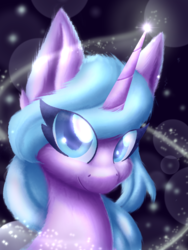 Size: 1536x2048 | Tagged: safe, artist:silviasilvar, oc, oc only, oc:cookie gem, pony, unicorn, female, glowing horn, horn, looking at you, magic, mare, smiling, solo