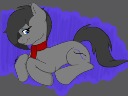 Size: 1704x1276 | Tagged: safe, artist:kundofox, oc, oc only, oc:kenos, earth pony, pony, clothes, cutie mark, lying, scarf, solo