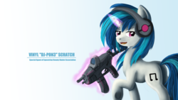 Size: 1280x720 | Tagged: safe, artist:ailynd, dj pon-3, vinyl scratch, pony, g4, female, gradient background, headphones, solo