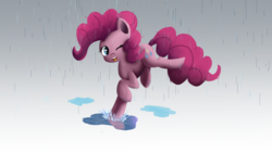 Size: 1280x720 | Tagged: safe, artist:ailynd, pinkie pie, earth pony, pony, g4, female, messy mane, puddle, rain, solo, splash, wet