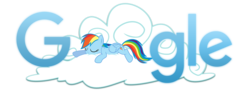 Size: 1800x700 | Tagged: safe, artist:xxmaxterxx, rainbow dash, pegasus, pony, g4, cloud, female, google, google doodle, logo parody, mare, simple background, sleeping, solo, transparent background