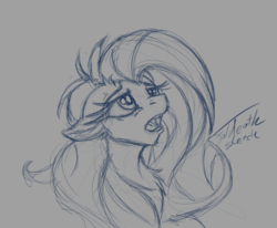 Size: 911x750 | Tagged: safe, artist:foldeath, fluttershy, pony, g4, bust, chest fluff, eyelashes, female, floppy ears, looking up, monochrome, open mouth, portrait, sketch, solo