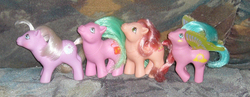 Size: 1168x453 | Tagged: safe, artist:fizzy--love, baby cherries jubilee, baby tiddley-winks, sun glider, pony, g1, baby, baby pony, baby schoolbag, irl, photo, toy