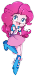 Size: 400x876 | Tagged: safe, artist:lizbeat, pinkie pie, equestria girls, g4, boots, bracelet, clothes, cute, diapinkes, female, high heel boots, jewelry, legs, moe, open mouth, raised leg, simple background, skirt, solo, transparent background