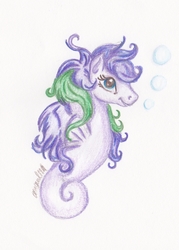 Size: 1216x1703 | Tagged: safe, artist:okiegurl1981, oc, oc only, sea pony, g1, bubble, solo, traditional art