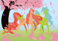 Size: 2480x1754 | Tagged: safe, artist:kouenli, cherries jubilee, tootsie, g1, cherry blossoms, cherry tree, flower, flower blossom, pointy ponies, tree