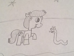Size: 3264x2448 | Tagged: safe, artist:smurfettyblue, earth pony, pony, snake, craig slithers, high res, pencil drawing, ponified, sanjay and craig, sanjay patel, stars, traditional art, wip
