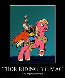 Size: 450x537 | Tagged: safe, big macintosh, earth pony, pony, g4, crossover, hammer, humans riding ponies, male, meme, riding, stallion, thor, your argument is invalid