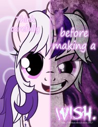Size: 2000x2577 | Tagged: safe, artist:starbat, twilight, pony, unicorn, g1, g4, evil grin, eyeshadow, female, g1 to g4, generation leap, grin, insanity, lidded eyes, looking at you, makeup, mare, open mouth, smiling, solo, text, two sided posters, two sides