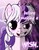 Size: 2000x2577 | Tagged: safe, artist:starbat, twilight, pony, unicorn, two sided posters, g1, g4, evil smile, eyeshadow, female, g1 to g4, generation leap, grin, high res, insanity, lidded eyes, looking at you, makeup, mare, open mouth, smiling, solo, text, two sides