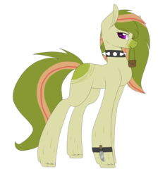 Size: 1024x1143 | Tagged: safe, artist:cyrinthia, oc, oc only, earth pony, pony, choker, female, knife, mare, mouth hold, simple background, solo, spiked choker, transparent background