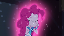 Size: 1920x1090 | Tagged: safe, screencap, pinkie pie, equestria girls, g4, my little pony equestria girls: friendship games, bracelet, eyes closed, female, jewelry, necktie, solo, sparkles