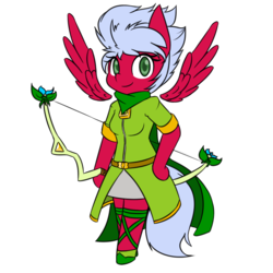 Size: 1000x1000 | Tagged: safe, artist:rice, oc, oc only, oc:melon frost, pegasus, anthro, unguligrade anthro, archery, bow (weapon), cloak, clothes, dungeons and dragons, female, magic archer, mare, simple background, solo, transparent background, wings