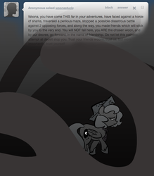 Size: 666x761 | Tagged: safe, artist:egophiliac, princess luna, pony, moonstuck, g4, cartographer's cap, female, filly, grayscale, hat, marauder's mantle, monochrome, sad, solo, tumblr, tumblr comic, woona, younger