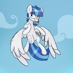 Size: 1000x1000 | Tagged: safe, artist:chibadeer, oc, oc only, oc:rainy, pegasus, pony, flying, male, solo, stallion, tongue out