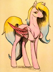 Size: 1024x1390 | Tagged: safe, artist:oneiria-fylakas, oc, oc only, pegasus, pony, colored wings, colored wingtips, female, mare, solo, traditional art