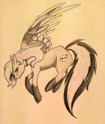 Size: 1024x1201 | Tagged: safe, artist:oneiria-fylakas, oc, oc only, pegasus, pony, female, flying, mare, solo, traditional art