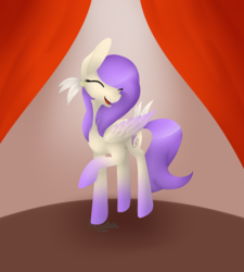Size: 1024x1138 | Tagged: safe, artist:keisaa, oc, oc only, oc:purple feather, pegasus, pony, raised hoof, solo, stage