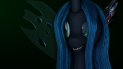 Size: 2560x1440 | Tagged: safe, artist:thelunagames, queen chrysalis, changeling, changeling queen, g4, 3d, cinema 4d, female, open mouth, simple background, smiling, solo