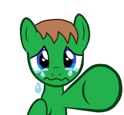 Size: 761x708 | Tagged: safe, oc, oc only, oc:ian, earth pony, pony, crying, looking at you, sad, simple background, solo, underhoof, wavy mouth, white background