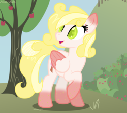 Size: 3672x3270 | Tagged: safe, artist:asika-aida, oc, oc only, oc:popler cherry, pegasus, pony, female, high res, mare, open mouth, raised hoof, request, smiling, solo, tree