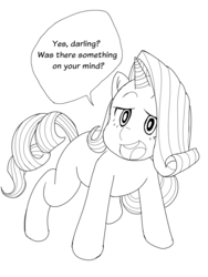 Size: 1091x1447 | Tagged: safe, artist:redmatsumoto, rarity, pony, g4, explicit source, female, missing cutie mark, monochrome, open mouth, solo, speech bubble