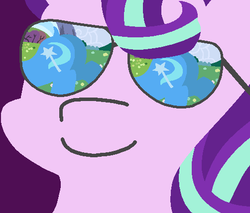 Size: 502x428 | Tagged: safe, artist:threetwotwo32232, starlight glimmer, trixie, pony, unicorn, g4, butt, dock, female, glasses, lesbian, plot, reflection, ship:startrix, shipping