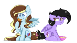 Size: 470x265 | Tagged: safe, artist:vanillashineart, oc, oc only, pegasus, pony, cookie, female, food, mare, mouth hold, simple background, sitting, transparent background