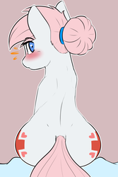 Size: 2400x3600 | Tagged: safe, artist:captainpudgemuffin, nurse redheart, earth pony, pony, g4, 30 minute art challenge, back, blushing, both cutie marks, bun, butt, female, hair tie, heart eyes, high res, hips, looking back, mare, nurse redbutt, plot, solo, surprised, wide hips, wingding eyes