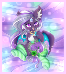 Size: 1600x1813 | Tagged: safe, artist:pvrii, oc, oc only, oc:forbidden caress, bat pony, pony, bed, clothes, ear piercing, female, flower, mare, on back, piercing, socks, solo, striped socks, tongue out, underhoof