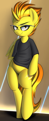 Size: 1208x3000 | Tagged: safe, artist:january3rd, spitfire, pegasus, pony, semi-anthro, g4, bipedal, bottomless, clothes, commission, featureless crotch, female, glasses, partial nudity, sexy, shirt, solo, stupid sexy spitfire