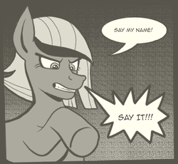 Size: 652x600 | Tagged: safe, artist:regularmouseboy, limestone pie, earth pony, pony, g4, angry, black and white, comic, dead eyes, female, grayscale, manga, monochrome, solo, threatening