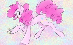 Size: 1008x619 | Tagged: safe, artist:bring-me-the-pasta, pinkie pie, earth pony, pony, g4, abstract background, female, smiling, solo