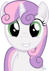 Size: 1900x2725 | Tagged: safe, artist:arifproject, sweetie belle, pony, unicorn, g4, arif's scrunchy pone, cute, female, filly, grin, looking at you, simple background, smiling, solo, transparent background, vector