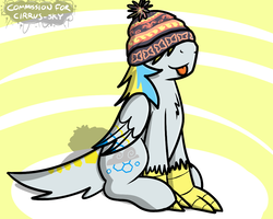 Size: 1000x800 | Tagged: safe, artist:pokefound, oc, oc only, oc:cirrus sky, hippogriff, beanie, hat, sitting, solo