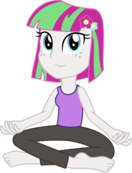 Size: 1279x1671 | Tagged: safe, artist:sketchmcreations, blossomforth, equestria girls, g4, barefoot, clothes, equestria girls-ified, feet, female, lotus position, meditating, simple background, solo, tank top, transparent background, vector