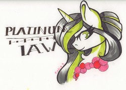 Size: 5469x3890 | Tagged: safe, artist:biskhuit, oc, oc only, oc:platinum law, pony, unicorn, fallout equestria: dark shroud, absurd resolution, bust, female, mare, portrait, solo, traditional art