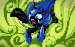 Size: 2560x1600 | Tagged: safe, artist:mysticalpha, nightmare moon, pony, g4, fangs, female, helmet, open mouth, smoke, solo
