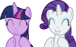 Size: 3564x2239 | Tagged: safe, artist:cyanlightning, rarity, twilight sparkle, alicorn, pony, g4, gauntlet of fire, animated, clapping, clapping ponies, eyes closed, female, gif, high res, mare, simple background, smiling, transparent background, twilight sparkle (alicorn), vector
