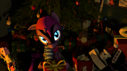 Size: 3840x2160 | Tagged: safe, artist:dj-chopin, oc, oc only, pony, 3d, christmas, christmas tree, clothes, glasses, high res, present, request, requested art, scarf, solo, source filmmaker, tree, vest