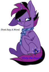 Size: 600x868 | Tagged: safe, artist:misty-the-pegasus, oc, oc only, oc:midnight coda, pony, angry, belly, clothes, scarf, simple background, solo, text