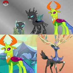 Size: 1320x1320 | Tagged: safe, artist:shadow59127, thorax, changedling, changeling, changeling larva, xerneas, g4, to where and back again, king thorax, pokémon
