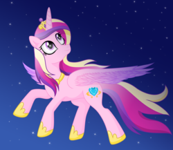 Size: 3340x2895 | Tagged: safe, artist:deannaphantom13, princess cadance, alicorn, pony, g4, female, flying, gliding, high res, looking at something, looking up, night, solo, stars