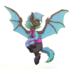 Size: 1400x1315 | Tagged: safe, artist:koviry, oc, oc only, oc:moondrive, bat pony, pony, clothes, female, mare, simple background, sketch, solo, spread wings, white background
