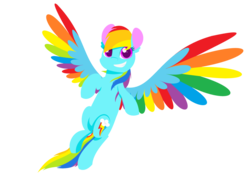 Size: 1024x717 | Tagged: safe, artist:glitterstar2000, rainbow dash, pegasus, pony, g4, colored wings, female, simple background, solo, spread wings, transparent background
