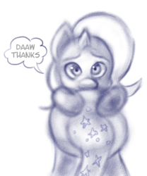 Size: 1200x1440 | Tagged: safe, artist:fauxsquared, trixie, pony, unicorn, trixie is magic, g4, ask, clothes, cute, dialogue, diatrixes, female, hat, hiding, looking at you, monochrome, solo, trixie's hat, tumblr