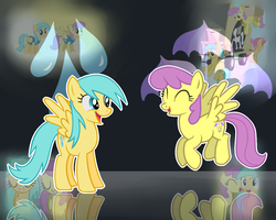 Size: 1280x1024 | Tagged: safe, artist:koteikow, parasol, sunshower raindrops, pony, g4, wallpaper