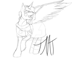 Size: 1024x837 | Tagged: safe, artist:bloodmoon6, oc, oc only, oc:frost d. tart, alicorn, pony, alicorn oc, clothes, cosplay, costume, crossdressing, crossover, male, monochrome, simple background, sketch, solo, stallion, star butterfly, star vs the forces of evil, traditional art, white background