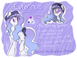Size: 2732x2048 | Tagged: safe, artist:vanillashineart, oc, oc only, oc:ester rae, pony, unicorn, bow, colored pupils, female, high res, mare, raised leg, reference sheet, solo, tail bow
